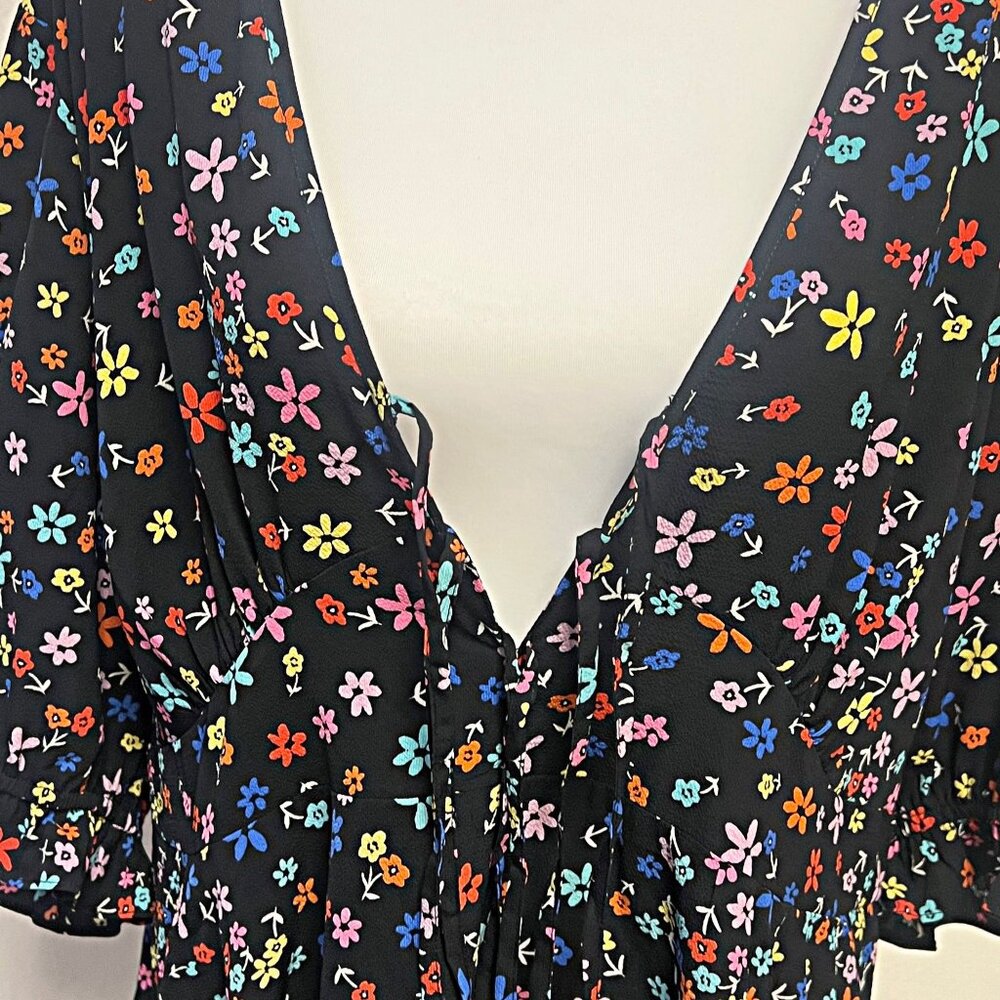 ASOS Design Curve Tea Mini Dress Floral Multicolor Tie Front V-Neck Flare Light - Picture 8 of 13